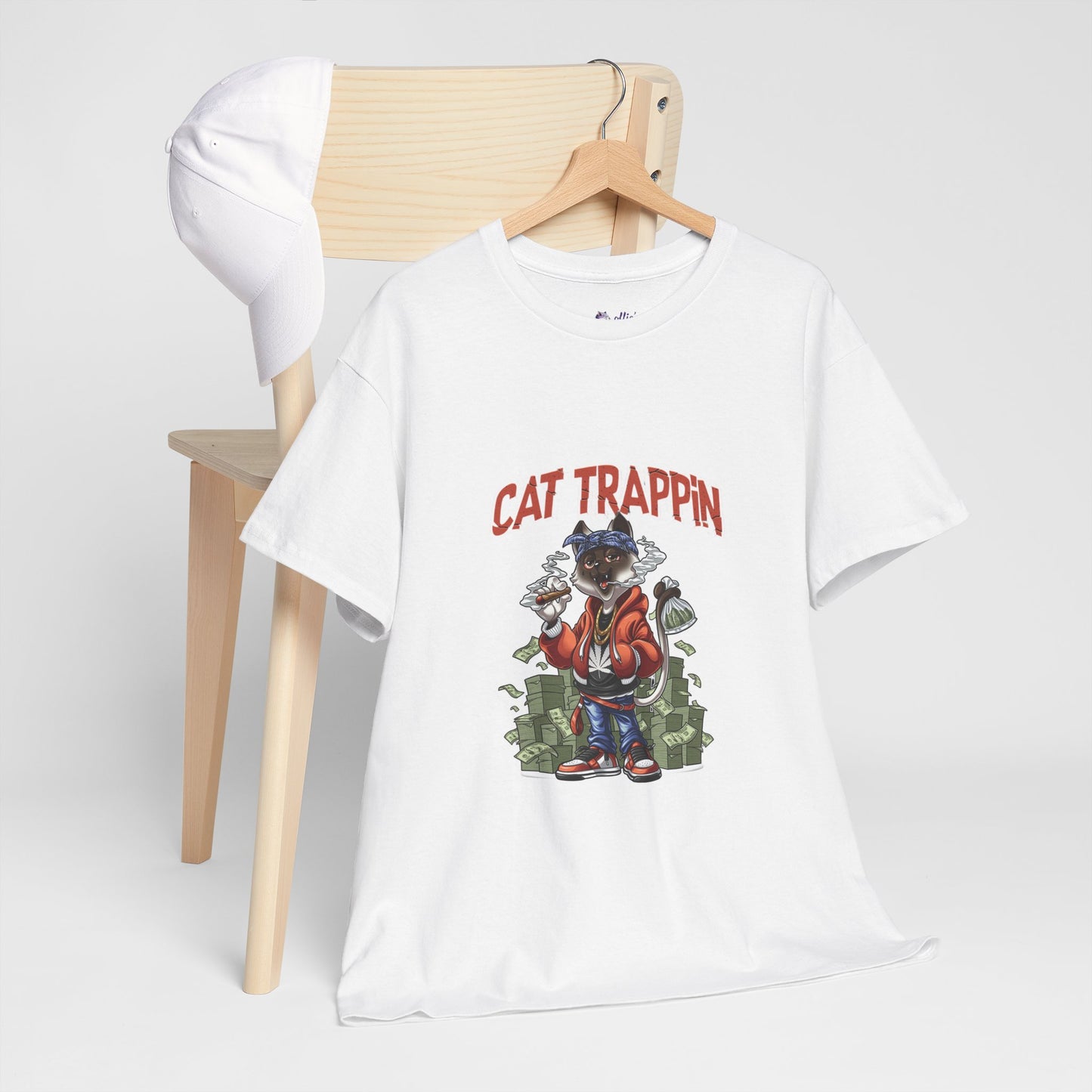 Cat Trappin’ T-Shirt Front Design | Unisex Heavy Cotton Streetwear Tee 🐾