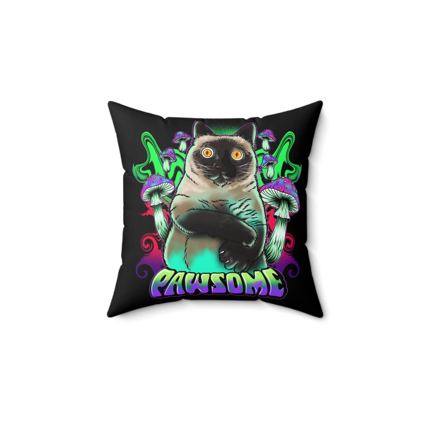 Pawsome Cat Throw Pillow 14x14 | Direct-to-Garment Printed Cute Cat Lover Home Décor