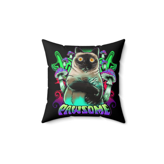 Pawsome Cat Throw Pillow 14x14 | Direct-to-Garment Printed Cute Cat Lover Home Décor