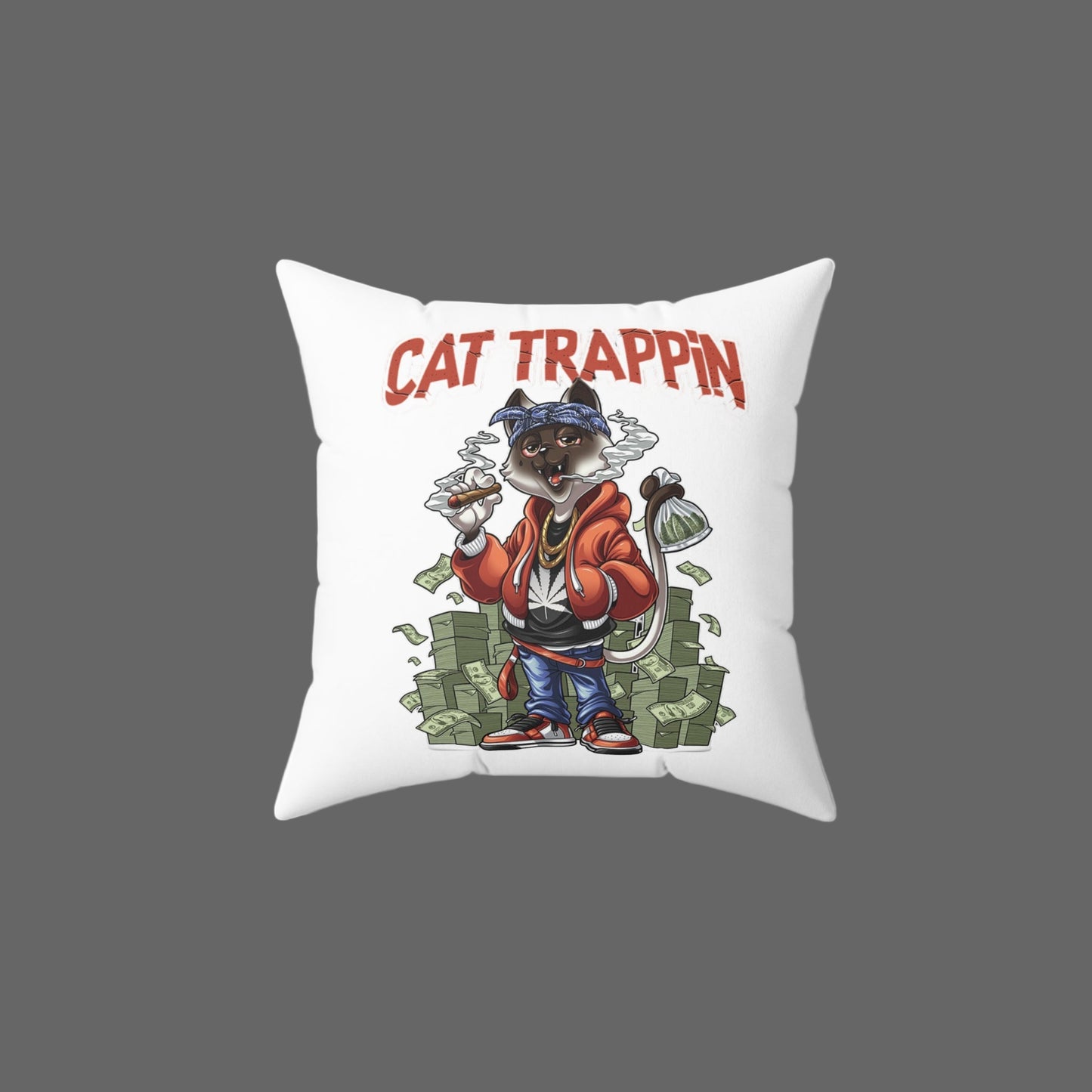 Cat Trappin’ Throw Pillow 14x14 | Direct-to-Garment Printed Cat Art Home Décor 🐾