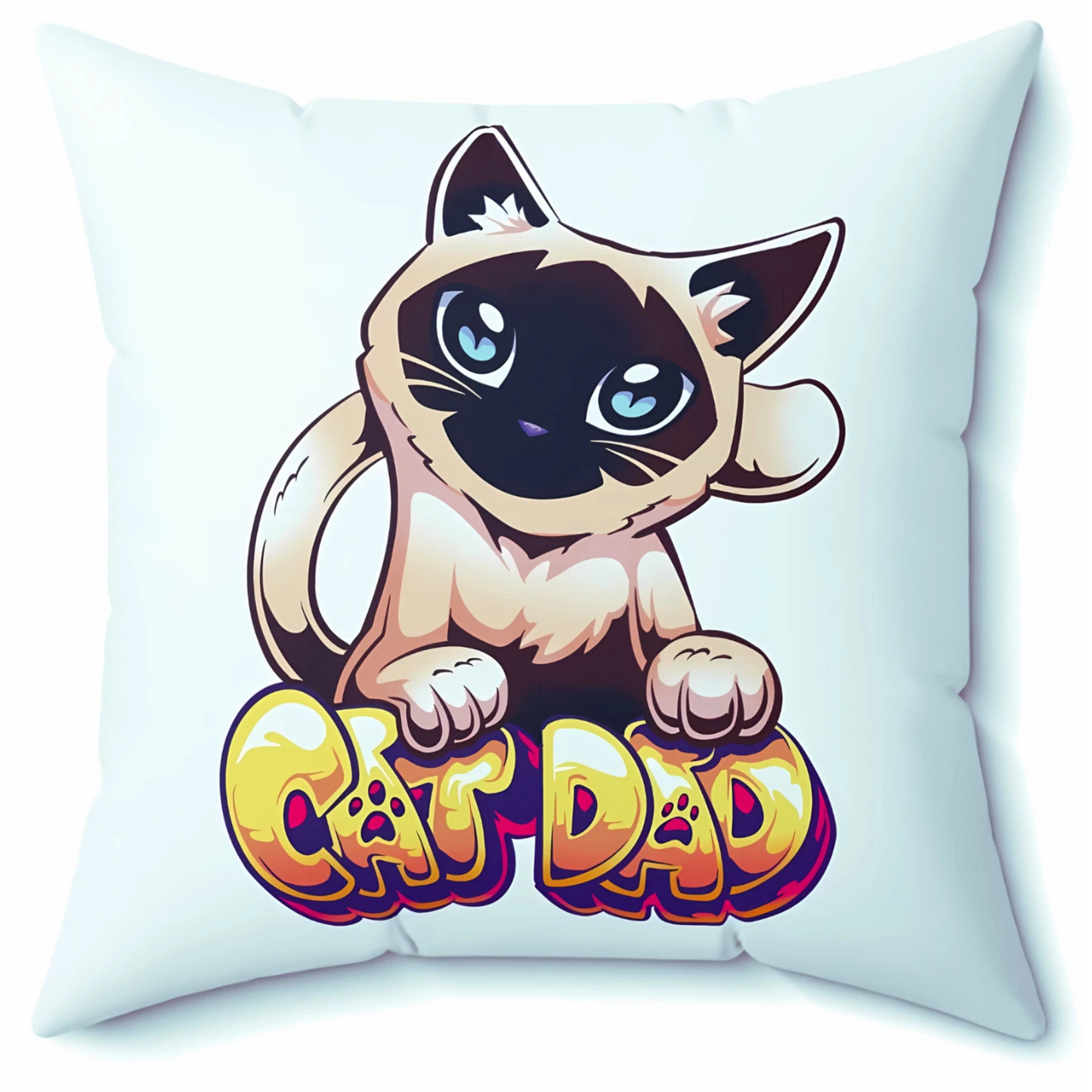 Cat Dad Throw Pillow 14x14 | Funny Direct-to-Garment Printed Gift for Pet Lovers