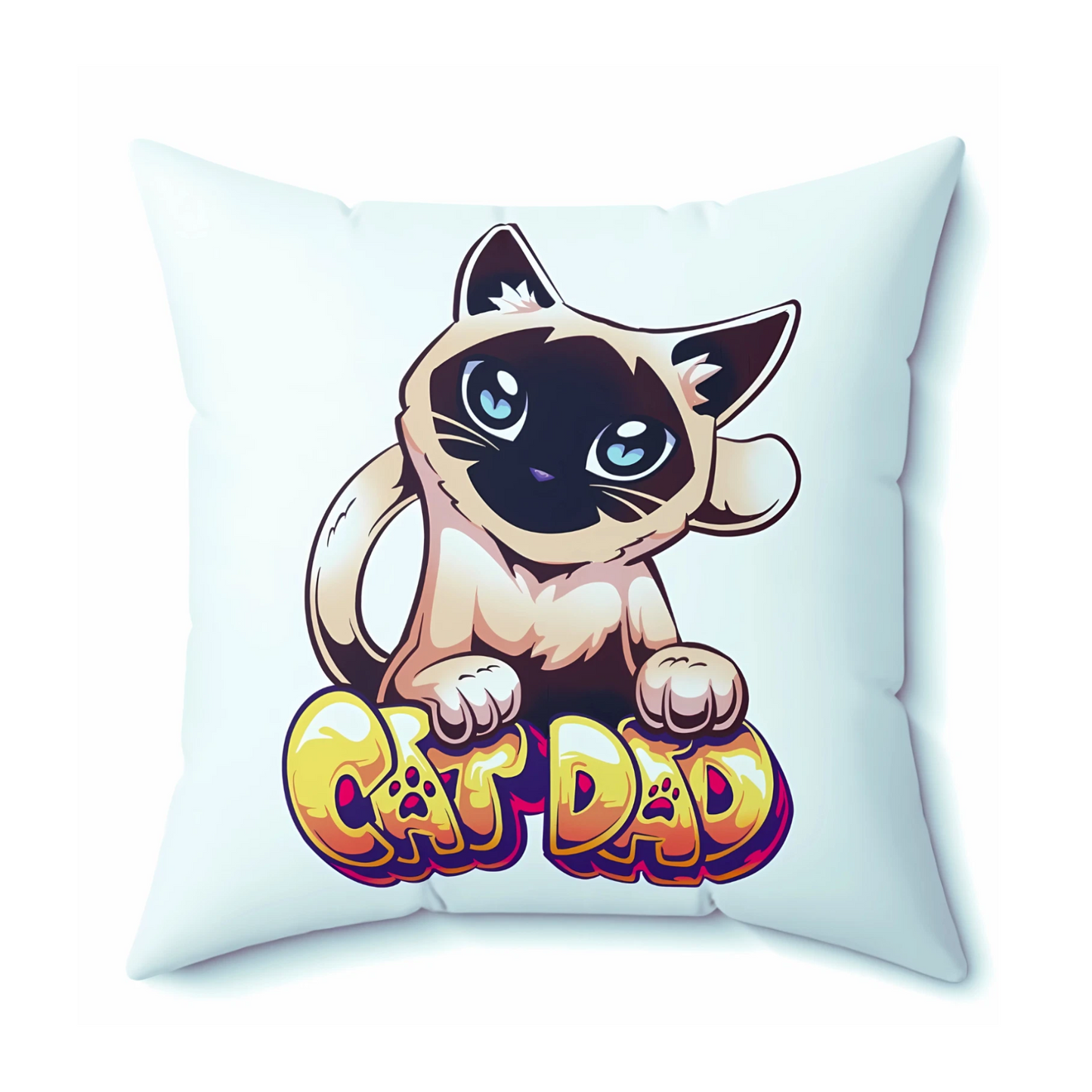Cat Dad Throw Pillow 14x14 | Funny Direct-to-Garment Printed Gift for Pet Lovers