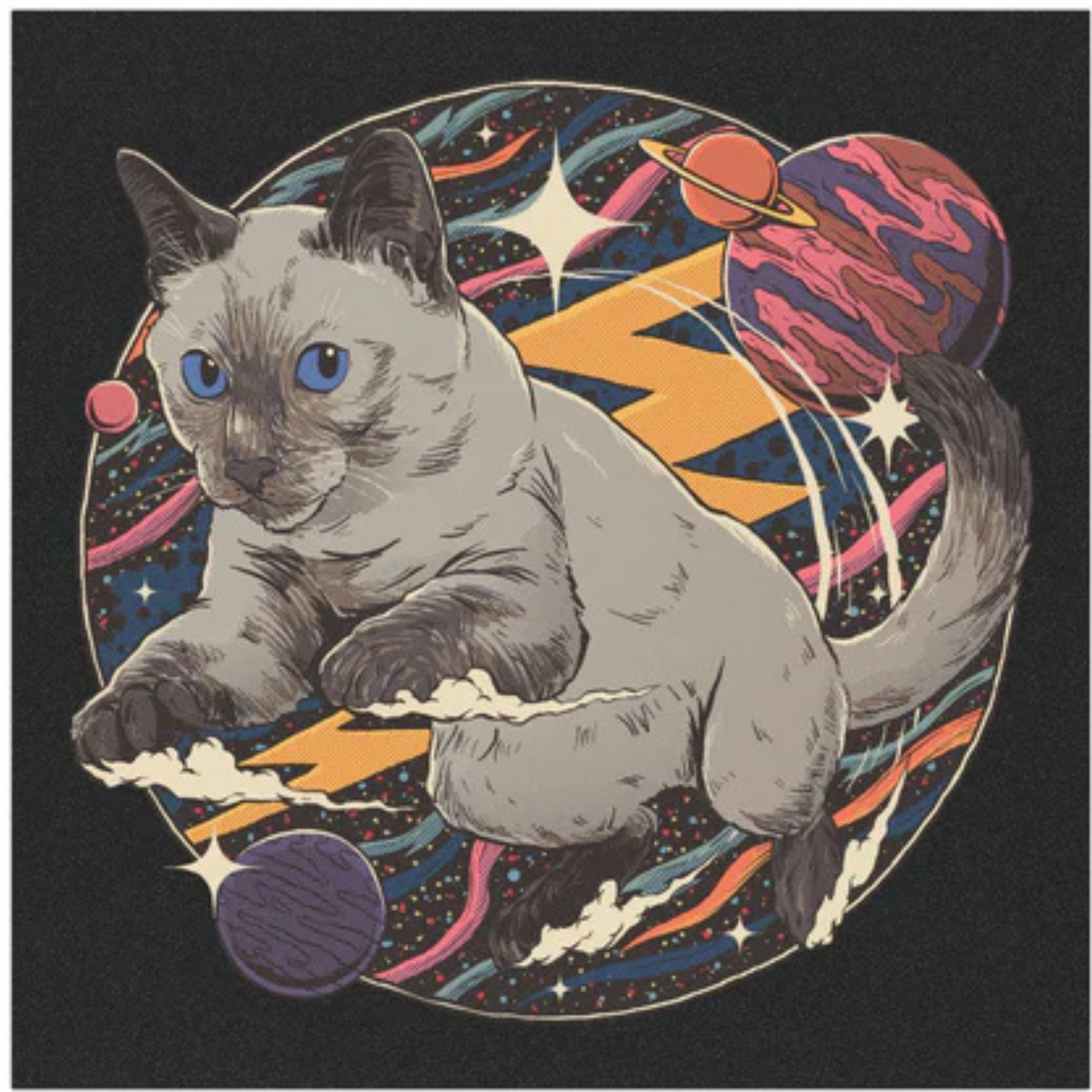 Galactic Cat Throw Pillow 14x14 | Direct-to-Garment Printed Cosmic Cat Art Décor
