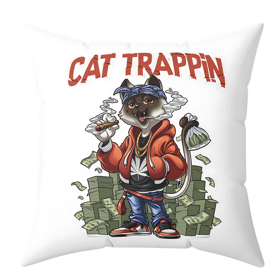 Cat Trappin’ Throw Pillow 14x14 | Direct-to-Garment Printed Cat Art Home Décor 🐾