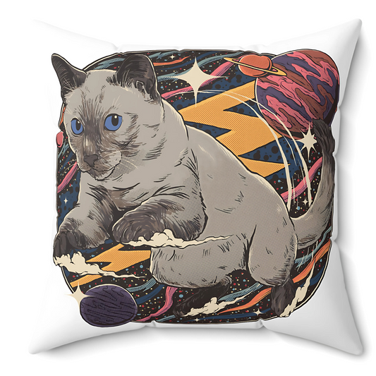 Galactic Cat Throw Pillow 14x14 | Direct-to-Garment Printed Cosmic Cat Art Décor